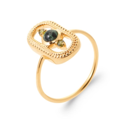 BAGUE PL-OR 750 3MIC JASPE DALMATIEN