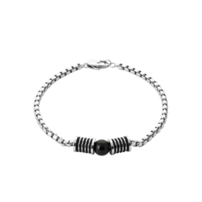 BRACELET ACIER  AGATE NOIRE