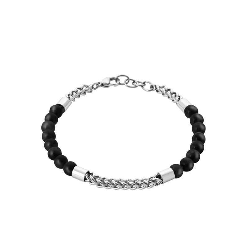 BRACELET ACIER AGATE NOIRE