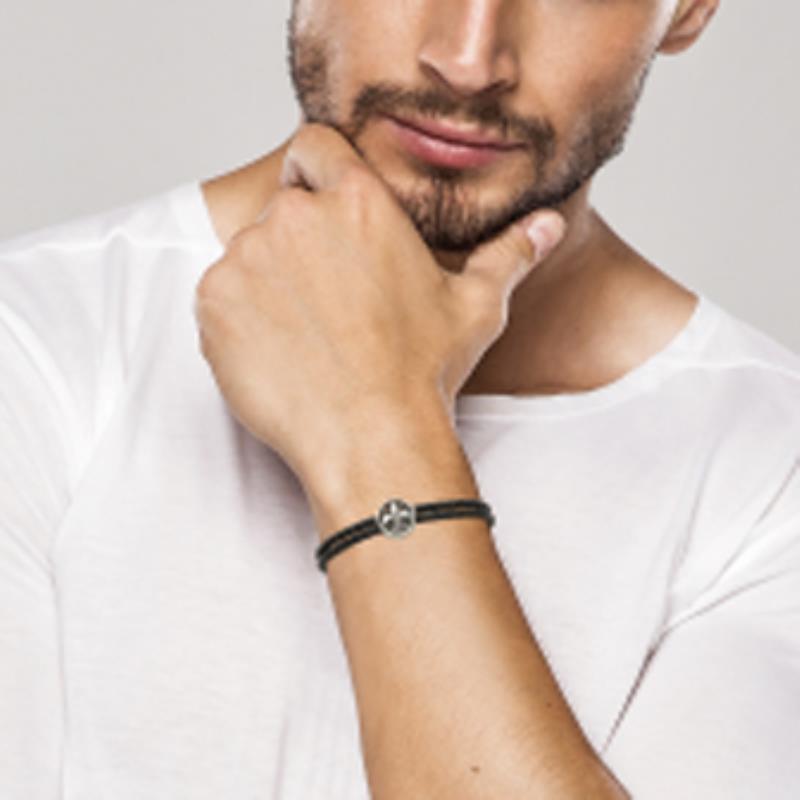 Pulsera Acero 316. Pvd Plateado. Cuero - 3z1211718