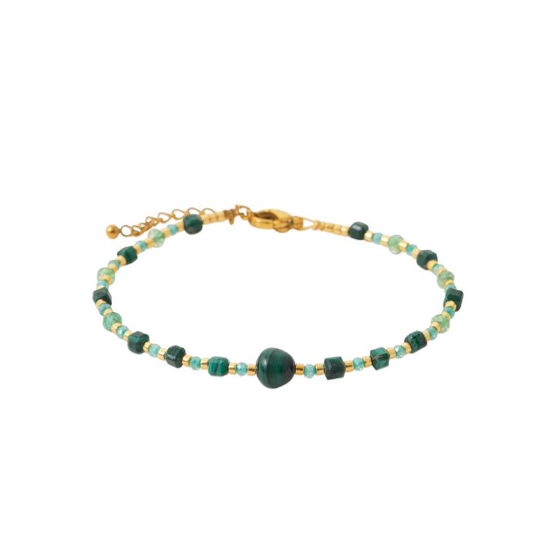 Pulsera y Collar Acero 316. Pvd Amarillo. Malaquita- 3z1226918