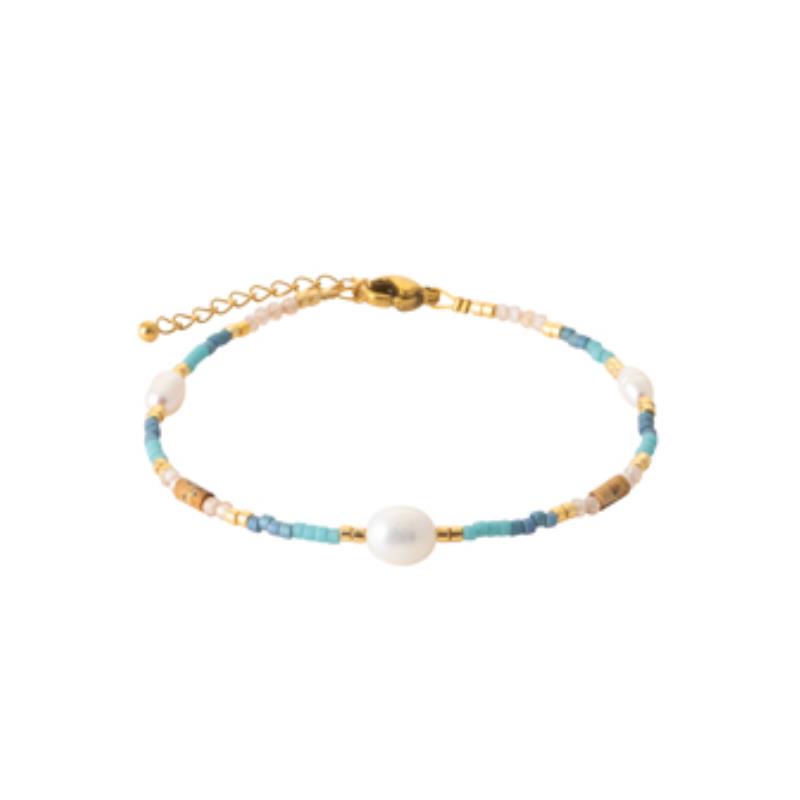 Pulsera y Collar Acero 316. Pvd Amarillo. Perla - 3z1228418