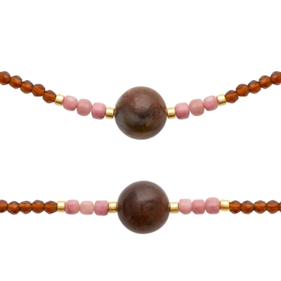 BRACELET ACIER PVD DORÉ RHODONITE