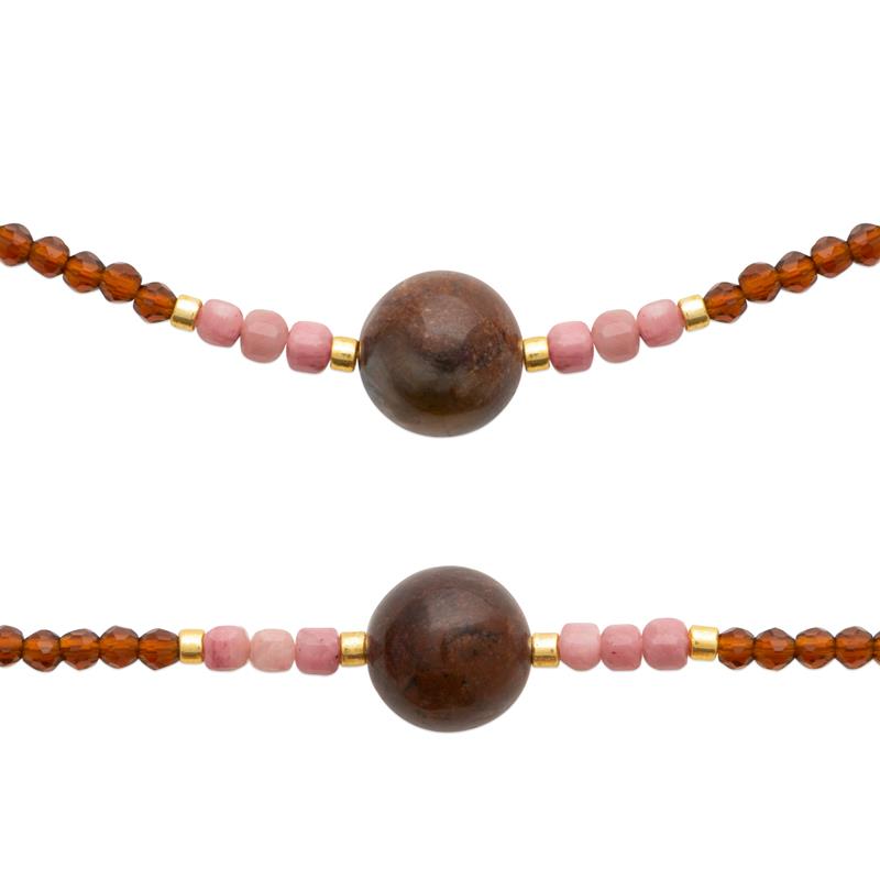 BRACELET ACIER PVD DORÉ RHODONITE