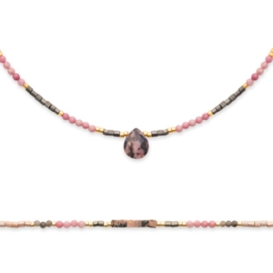 BRACELET ACIER PVD DORÉ RHODONITE