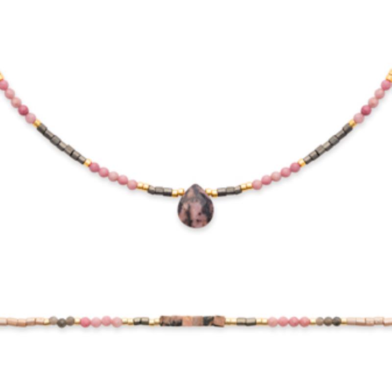 BRACELET ACIER PVD DORÉ RHODONITE