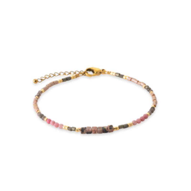 Pulsera y Collar Acero 316. Pvd Amarillo. Rodonita - 3z1228218