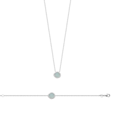 BRACELET ARGENT 925 RHODIE AGATE BLEUE