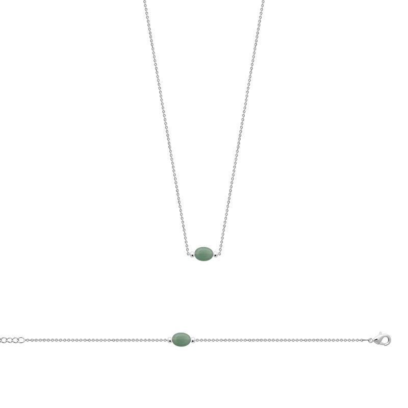 BRACELET ARGENT 925 RHODIE QUARTZITE VERT