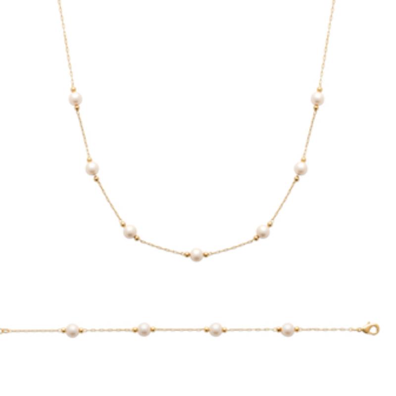 BRACELET PL-OR 750 3MIC PERLES IMIT