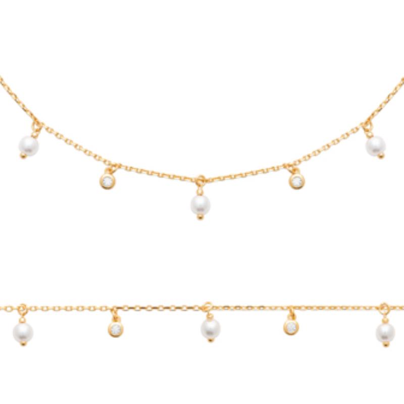 BRACELET PL-OR 750 3MIC PERLES IMIT