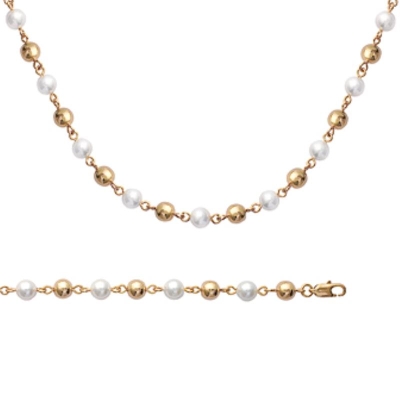 BRACELET PL-OR 750 3MIC PERLES IMIT