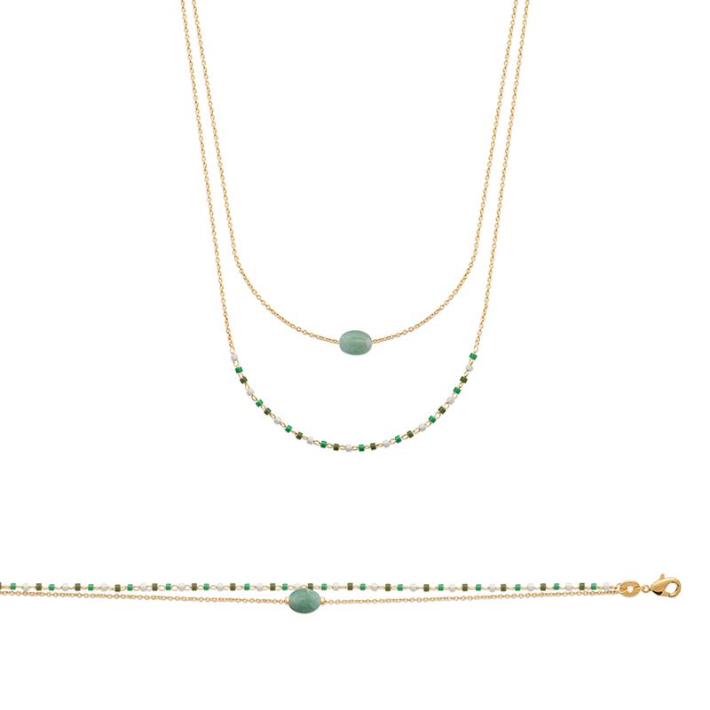 BRACELET PL-OR 750 3MIC QUARTZITE VERT