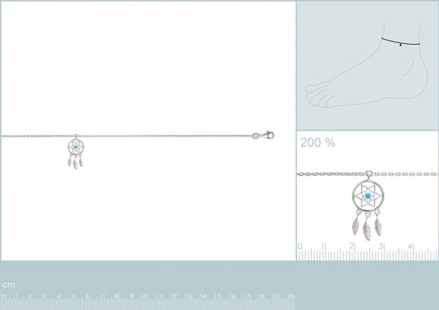 Cadena de Tobillo Plata 925. Rodio. Circonita - 8z7301625
