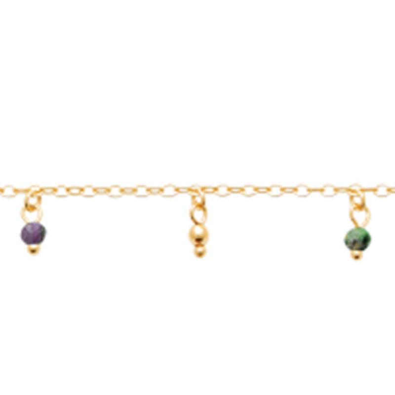 Cadena de Tobillo Chapado Oro 18k. 3 Micras. Rubí Zoisite - 9z7402325