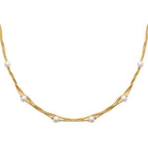 COLLIER ACIER PVD DORÉ PERLES IMIT