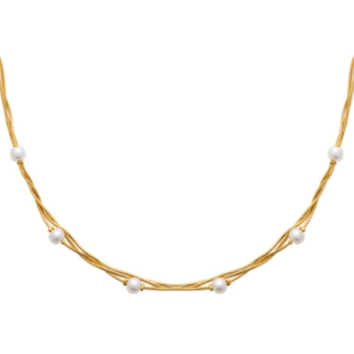COLLIER ACIER PVD DORÉ PERLES IMIT