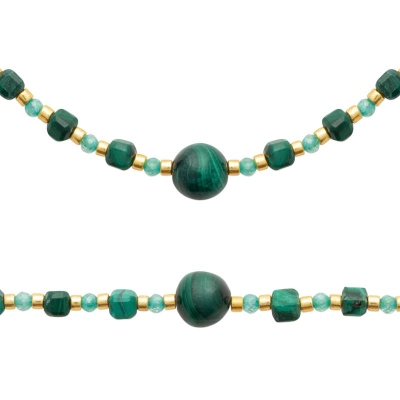 BRACELET ACIER PVD DORÉ MALACHITE
