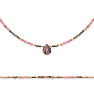 BRACELET ACIER PVD DORÉ RHODONITE