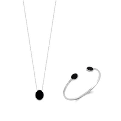 COLLIER ARGENT 925 3MIC AGATE NOIRE