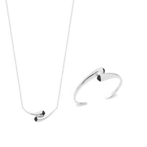 COLLIER ARGENT 925 RHODIE AGATE NOIRE