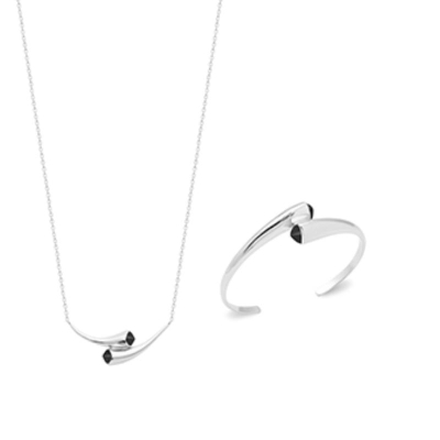 COLLIER ARGENT 925 RHODIE AGATE NOIRE