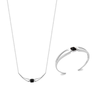 COLLIER ARGENT 925 RHODIE AGATE NOIRE