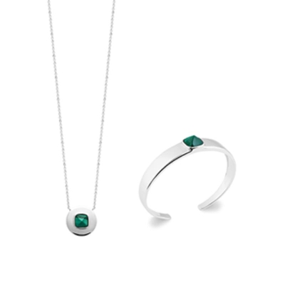 COLLIER ARGENT 925 RHODIE MALACHITE