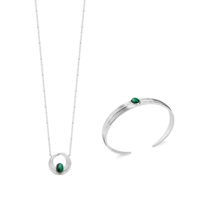 COLLIER ARGENT 925 RHODIE MALACHITE