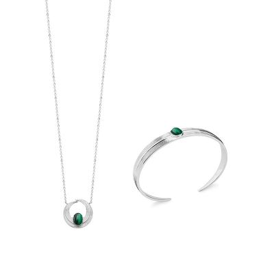 COLLIER ARGENT 925 RHODIE MALACHITE