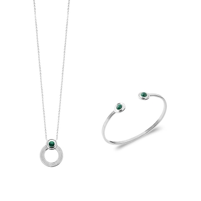 COLLIER ARGENT 925 RHODIE MALACHITE
