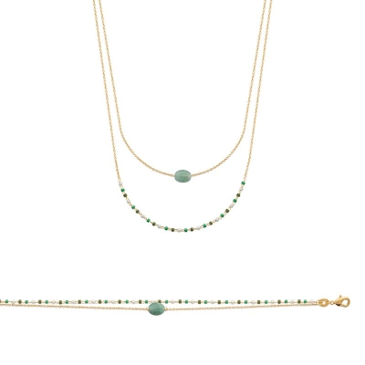 BRACELET PL-OR 750 3MIC QUARTZITE VERT