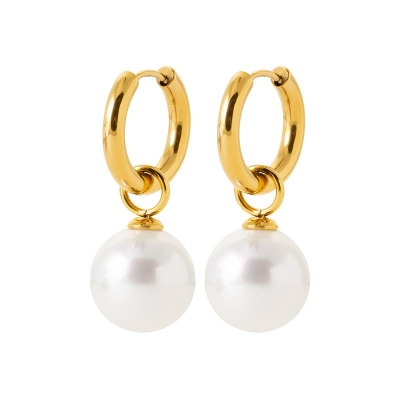 Pendientes Aro acero 316. Pvd Amarillo. Perla - 3z608009