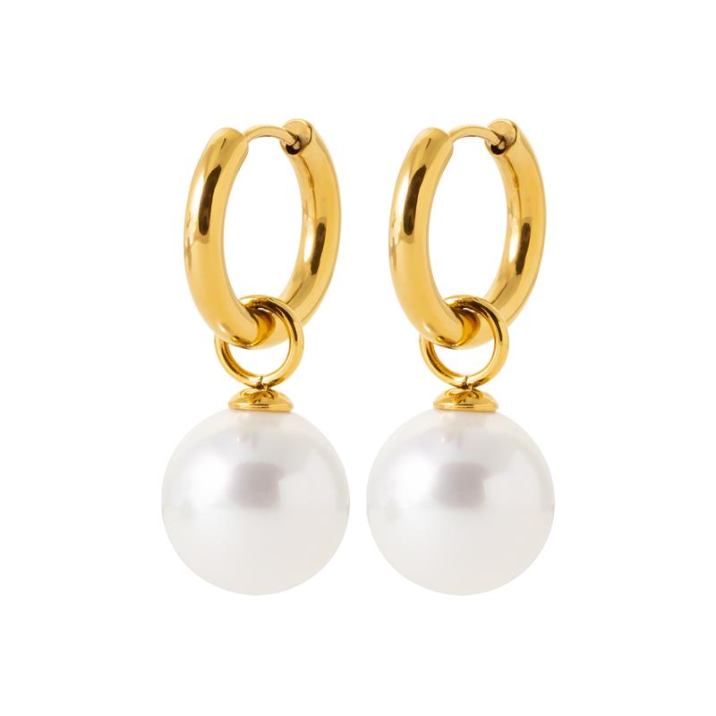 Pendientes Aro acero 316. Pvd Amarillo. Perla - 3z608009