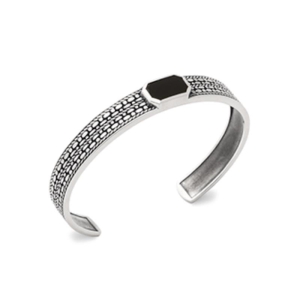 JONC ARGENT 925 AGATE NOIRE